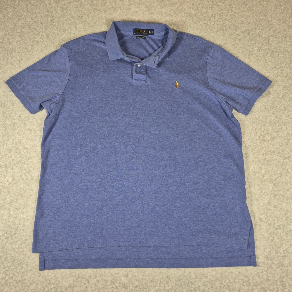 Polo Ralph Lauren Shirt Mens XL Blue Pima Soft Touch Short Sleeve Flesh Pony